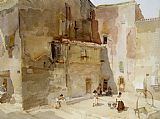 Sir William Russell Flint Canvas Paintings - A Sunlit Square Languedoc